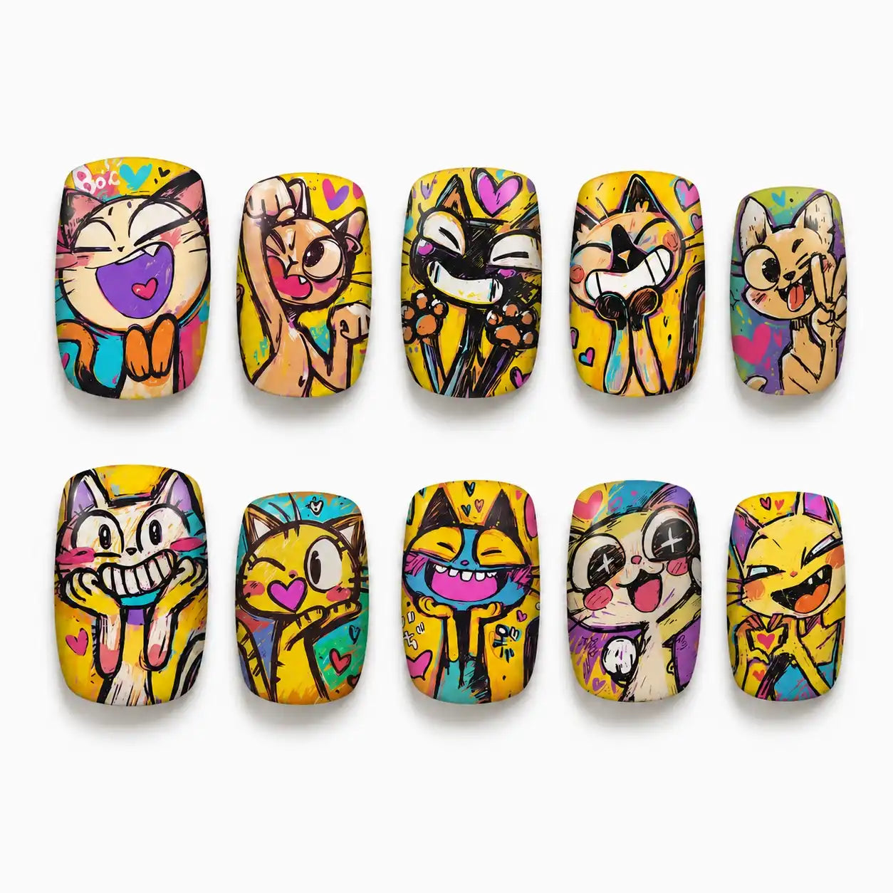 Cute cartoon square press-on nails with glossy short handmade nail art main product image