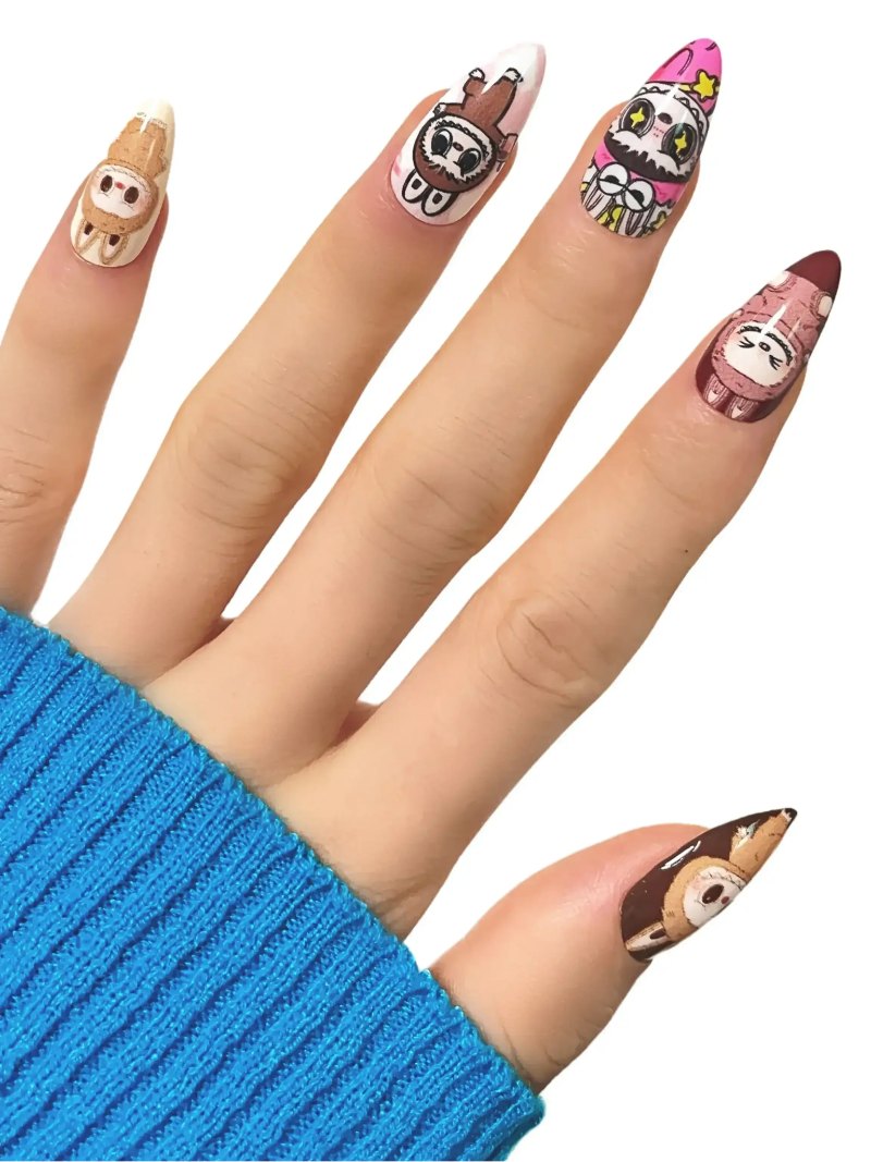 Labubu press-on nails design close-up