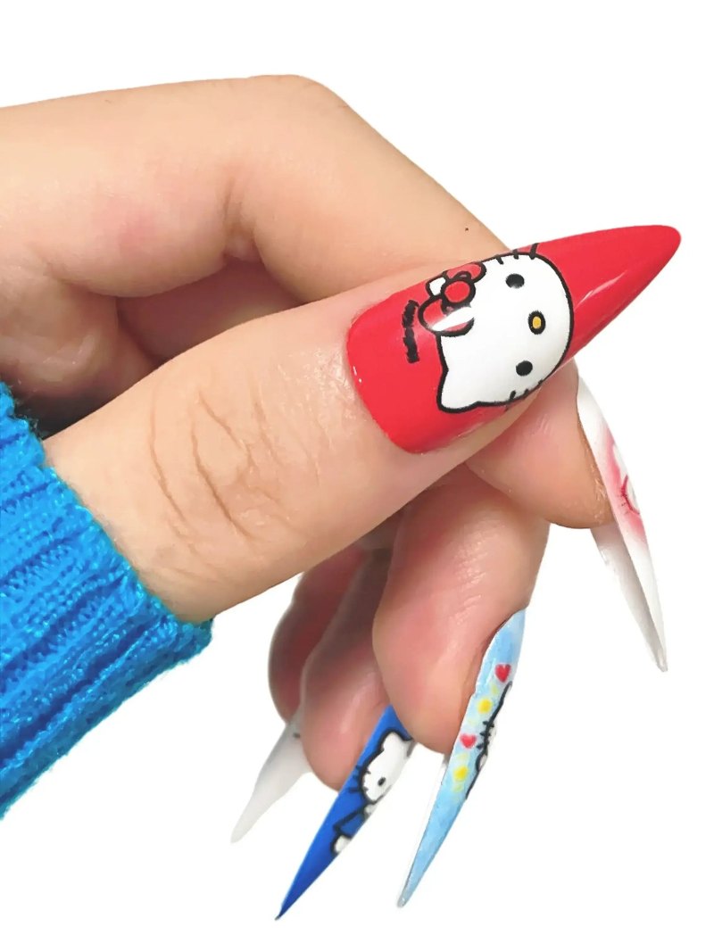 Hello Kitty press-on nails close-up view