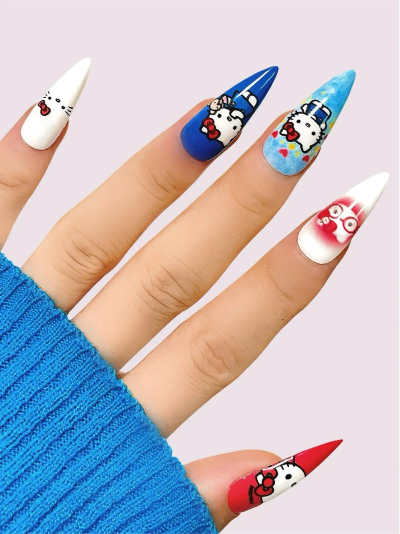 Hello Kitty press-on nails detail view
