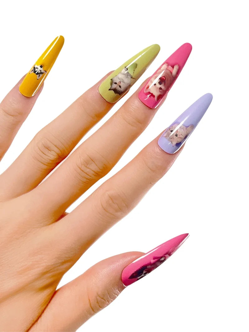 Cat & Dog press-on nails detail view