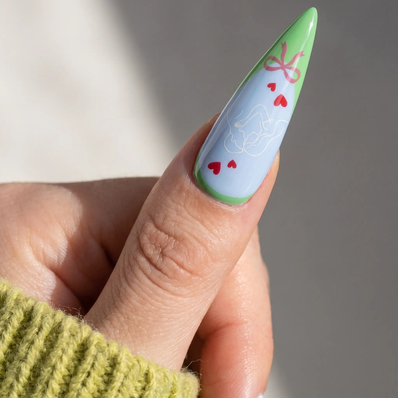 cupid cherry wedding press on nails detail, handmade glossy finish