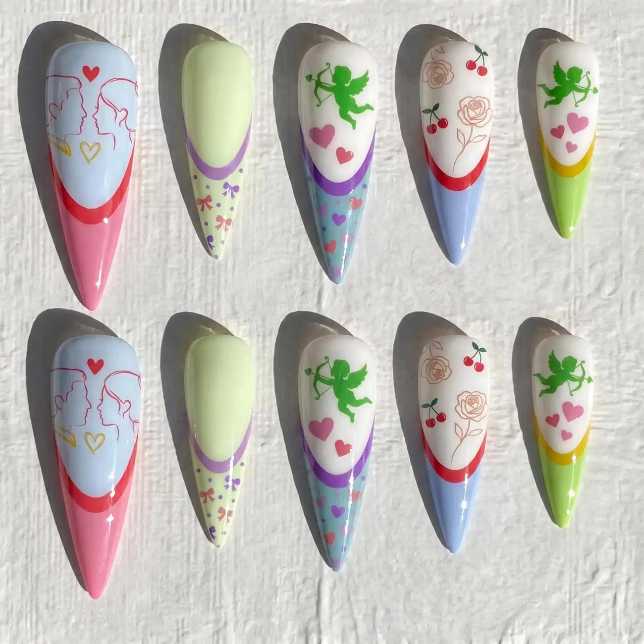 frog love french tip stiletto press on nails — wedding bridal design