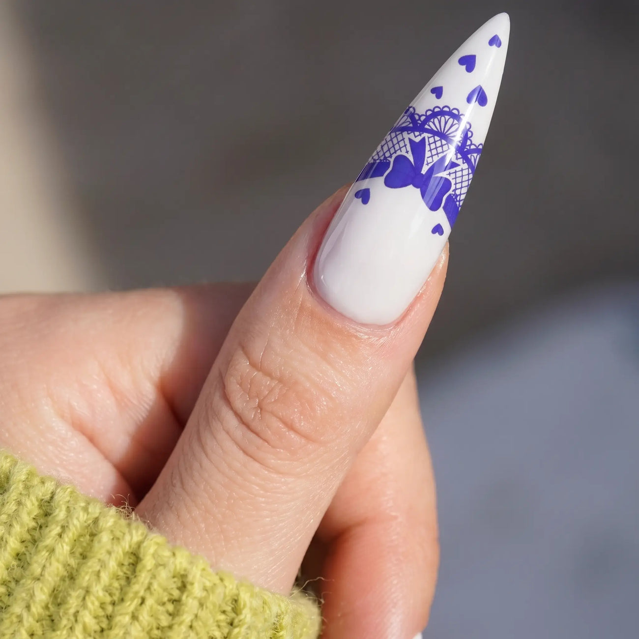 lace bow wedding press on nails detail, handmade glossy finish