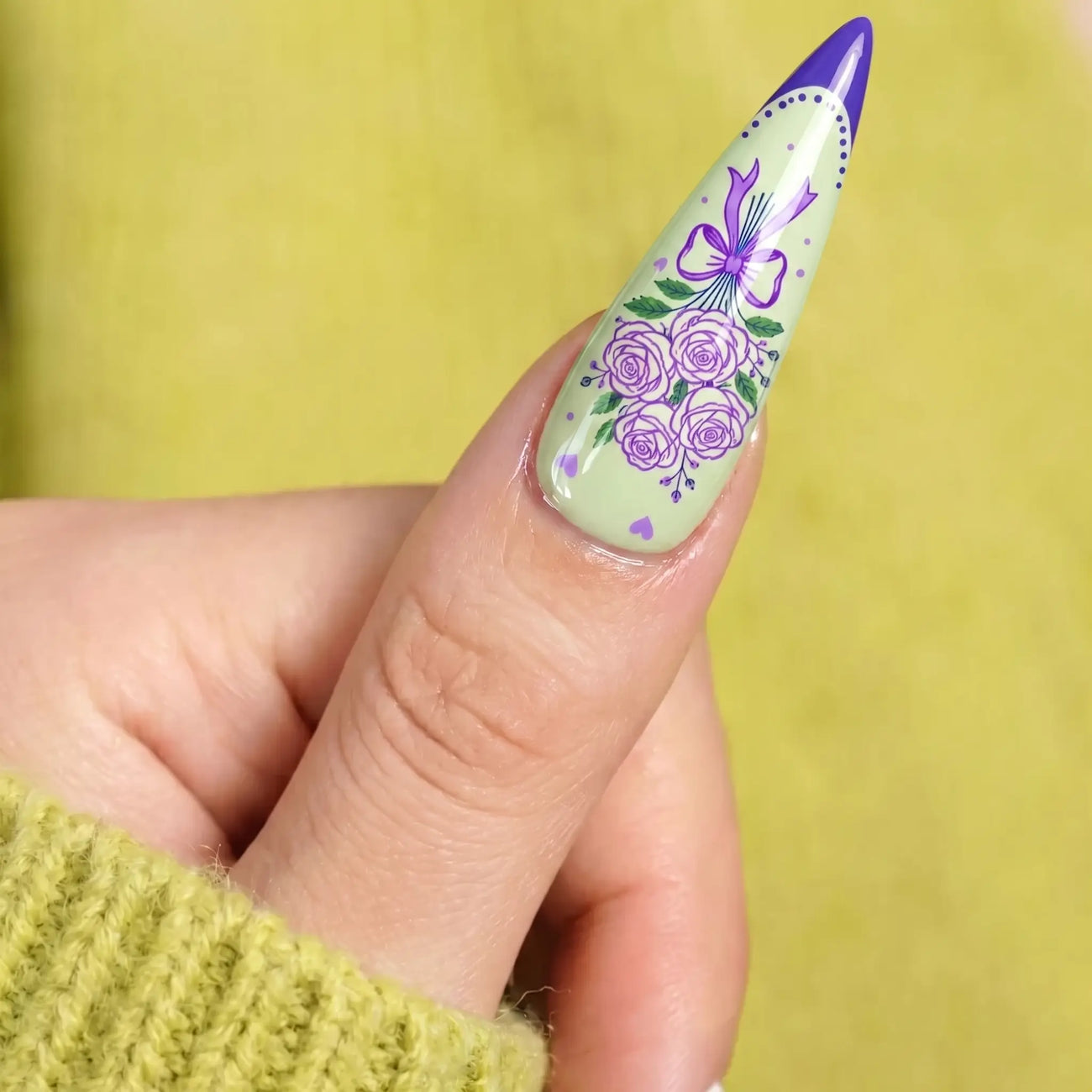 rose ribbon wedding press on nails detail, handmade glossy finish