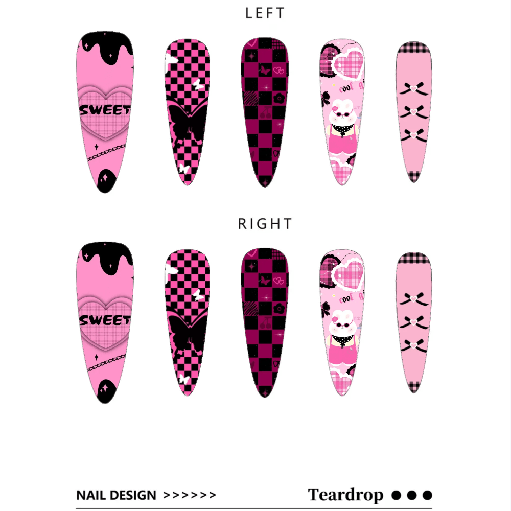 Sweet Bunny press-on nails detail view