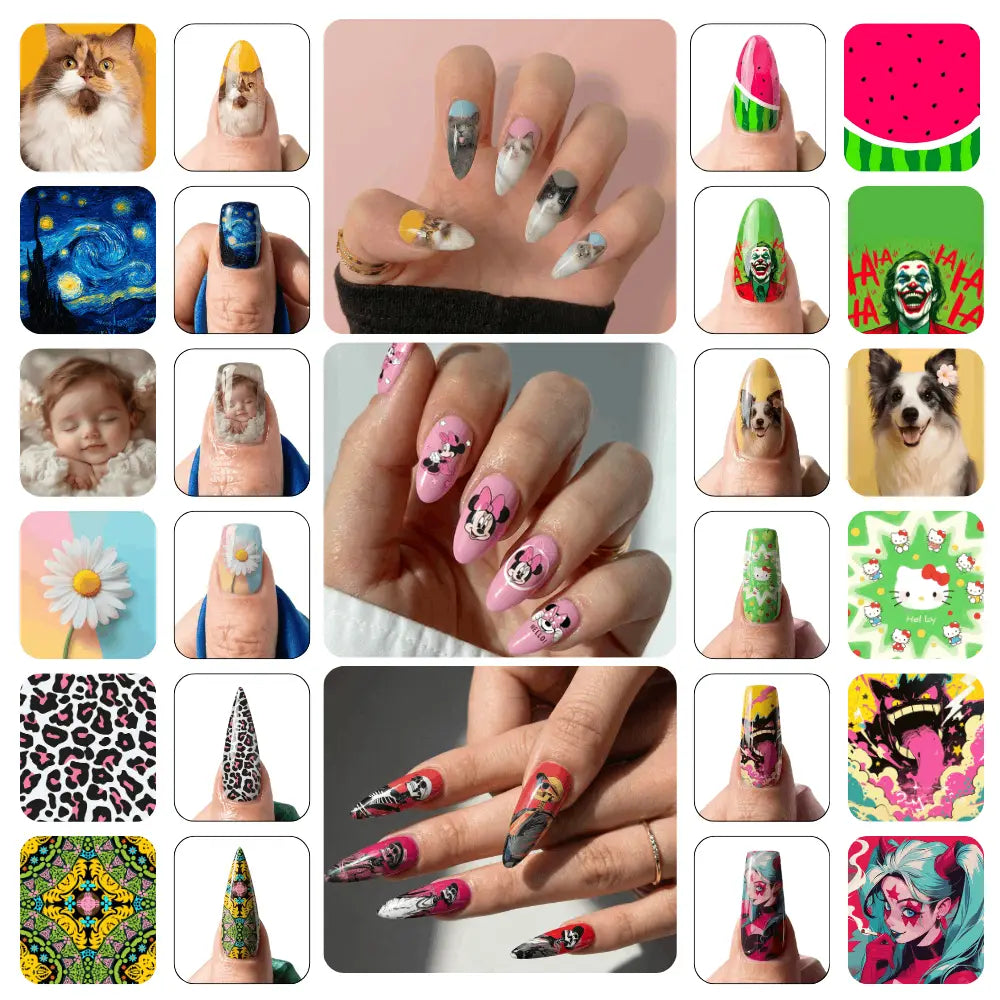 Custom nail designs created from personal artwork and photos