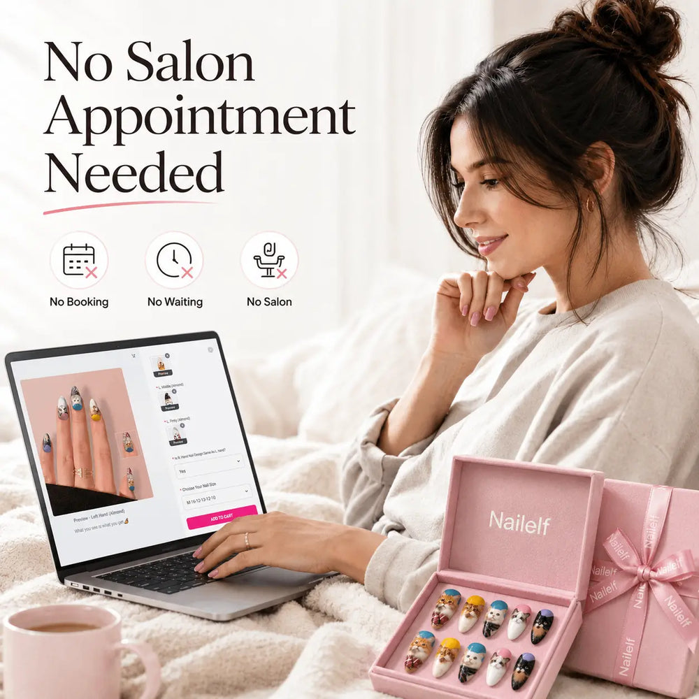 Applying custom press-on nails at home without a salon appointment