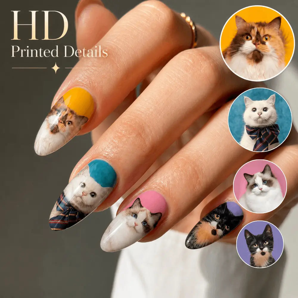 Close-up of high-definition printed nail art details