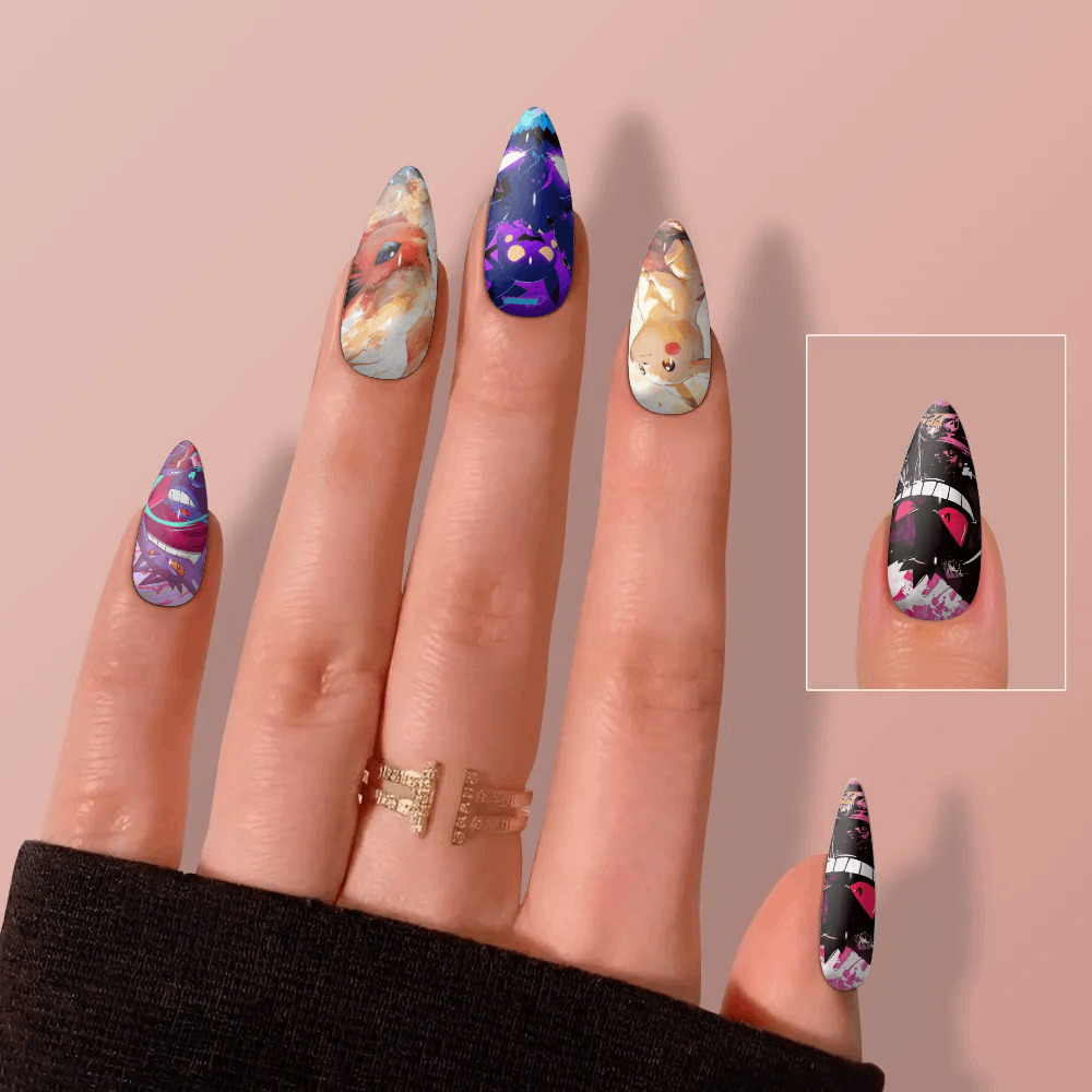 Pokémon-inspired custom press-on nail design