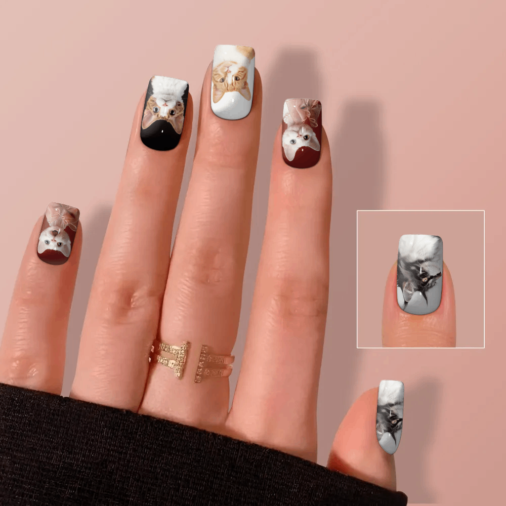 Custom cat portrait press-on nail set