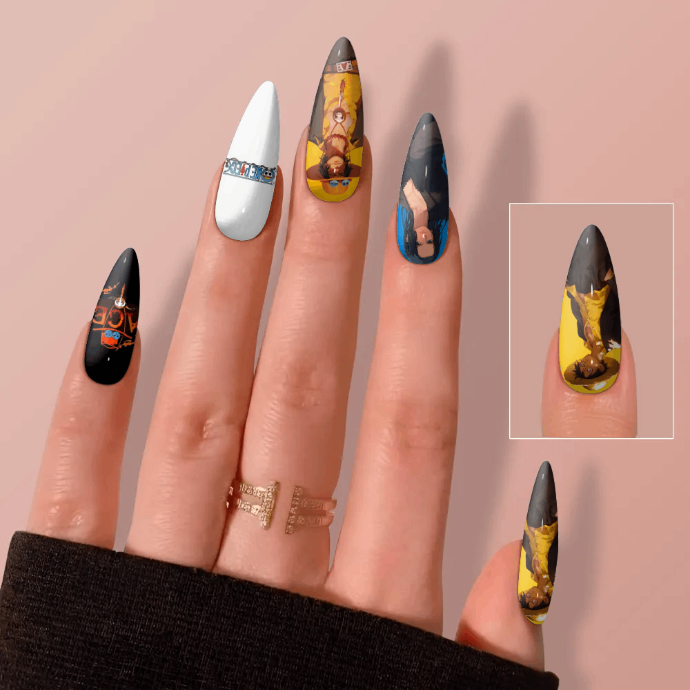 One Piece-inspired custom press-on nail design