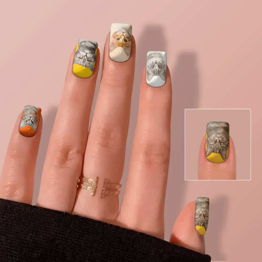Custom dog and cat portrait press-on nails