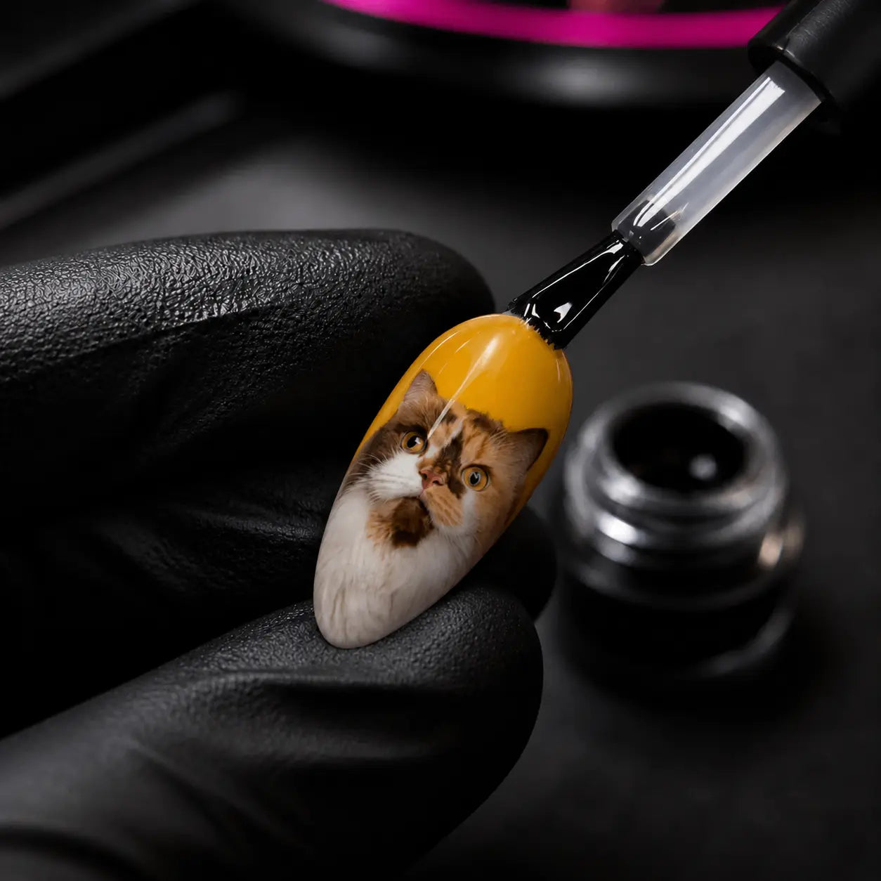 Clear protective gel applied to a custom press-on nail