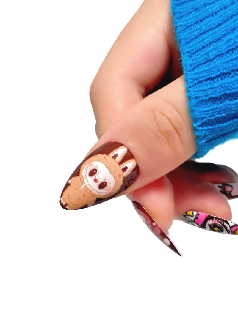 Labubu press-on nails detail view