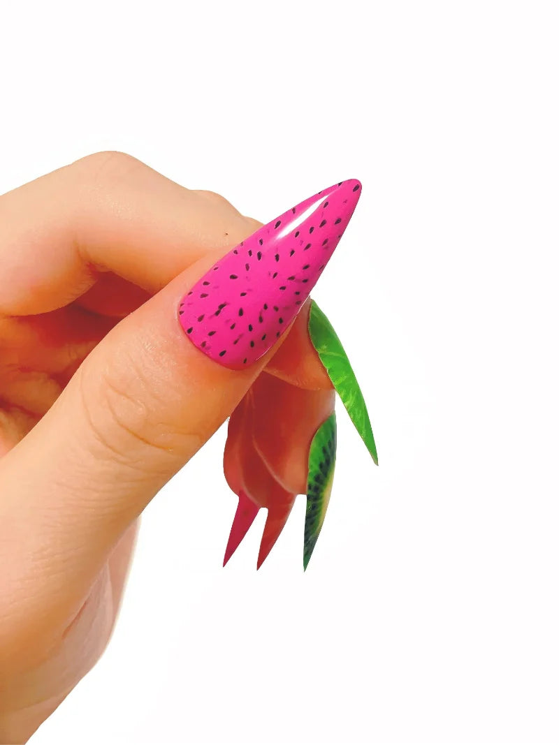 Summer Fruits press-on nails close-up view