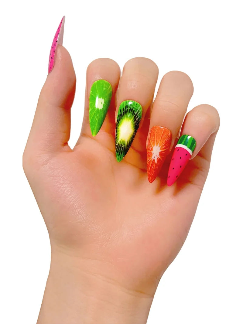 Summer Fruits press-on nails detail view