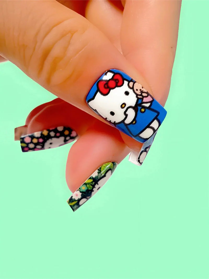 Hello Kitty - Square press-on nails close-up view