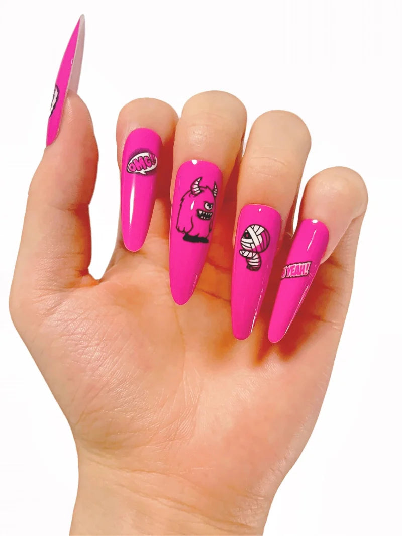 Pink Devil press-on nails set view