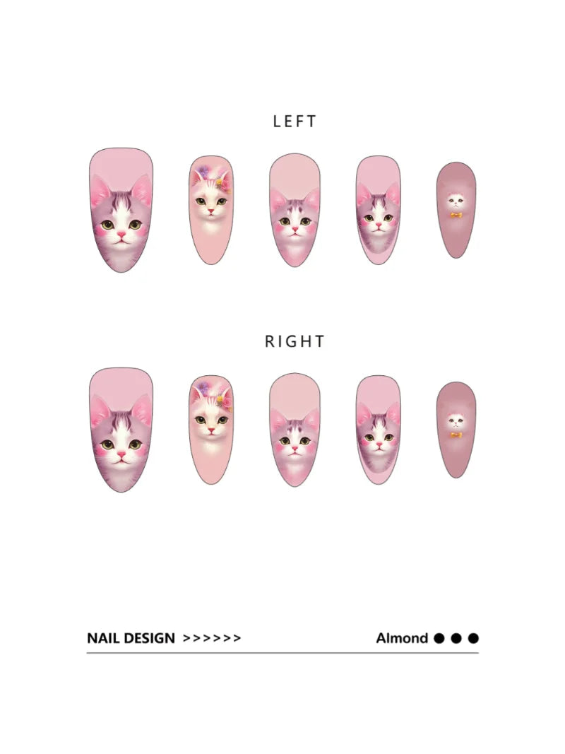 Pink Cat press-on nails set view