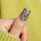 Cute cartoon square press-on nails with glossy short handmade nail art detail view 2