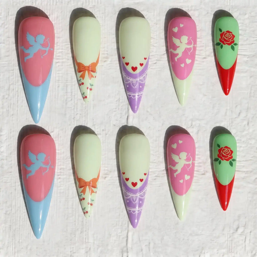 Cupid Rose French Tip Stiletto Press-On Nails