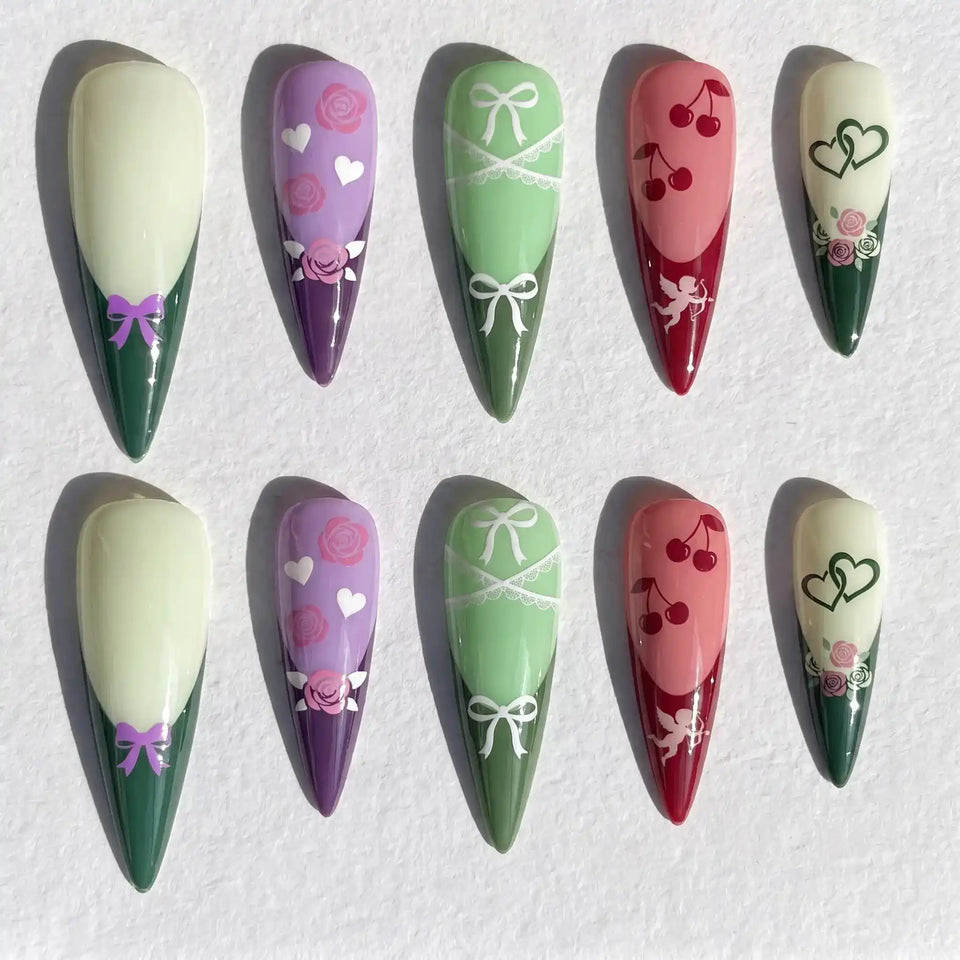 garden romance french tip stiletto press on nails — wedding bridal design