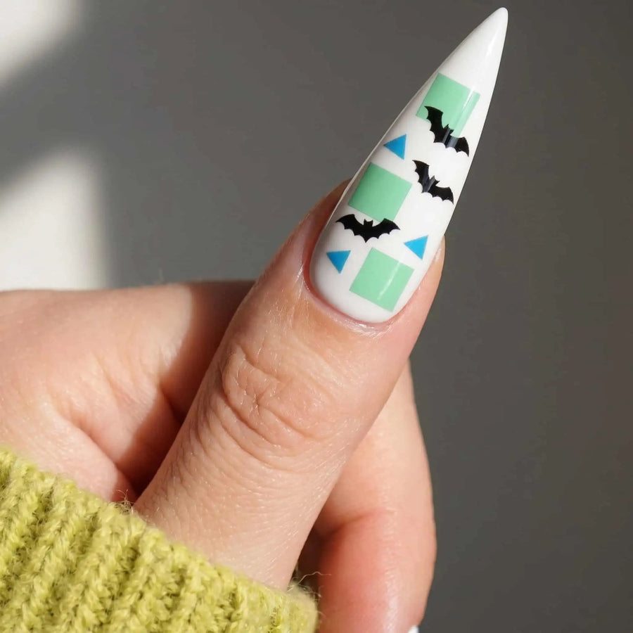 Mint Bat Skull Halloween Stiletto Press-On Nails