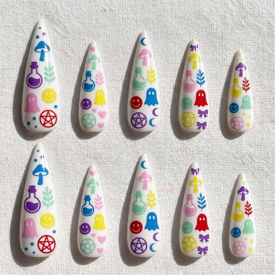 Pastel Potion Pentagram Halloween Stiletto Press-On Nails