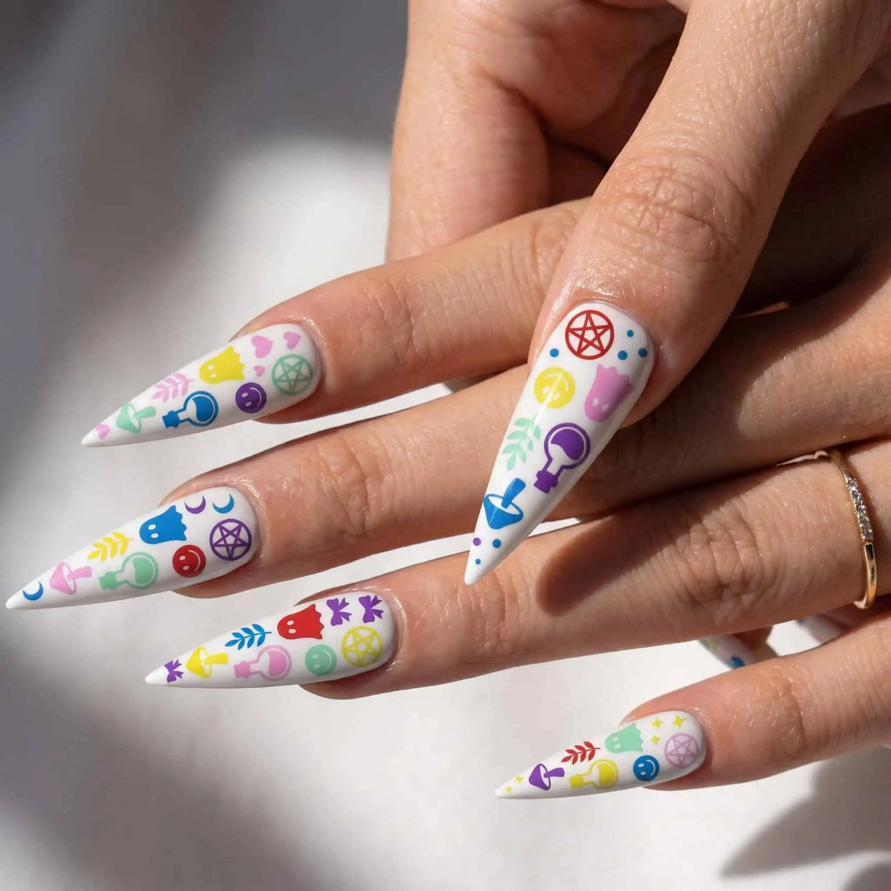 pastel potions, ghosts, mushrooms, and pentagrams halloween press on nails detail, handmade glossy finish