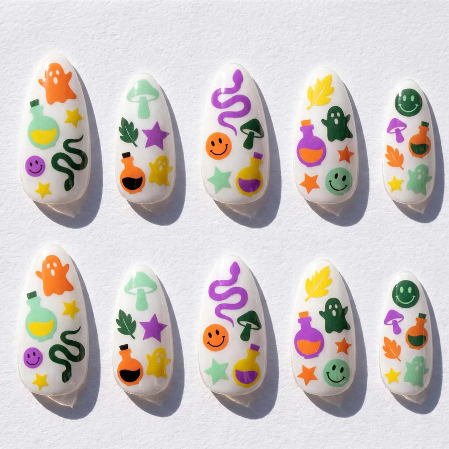 Pastel Snake Ghost Halloween Almond Press-On Nails
