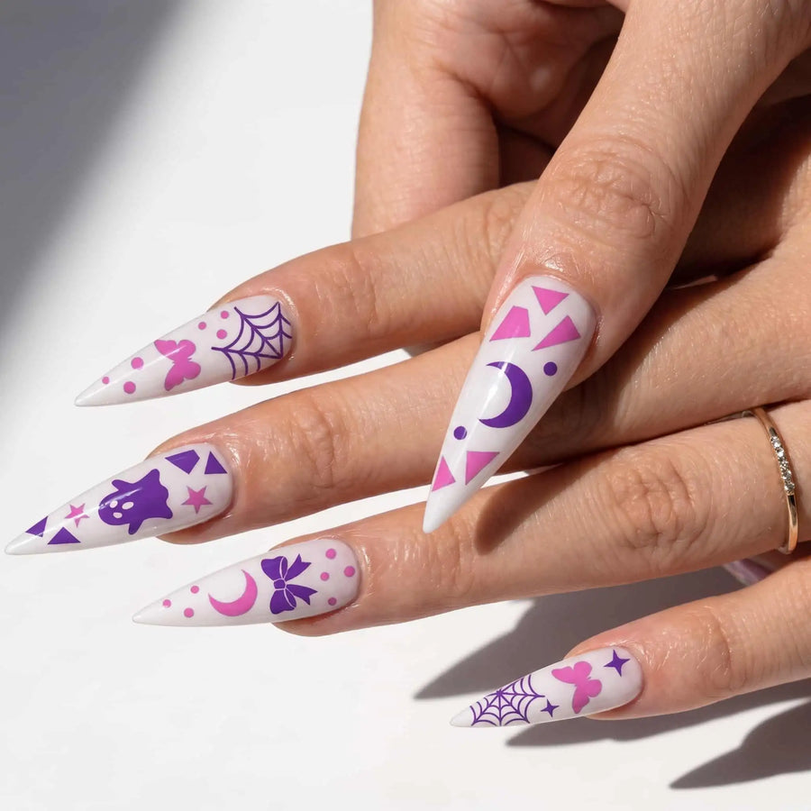 Pink Moon Bow Halloween Stiletto Press-On Nails