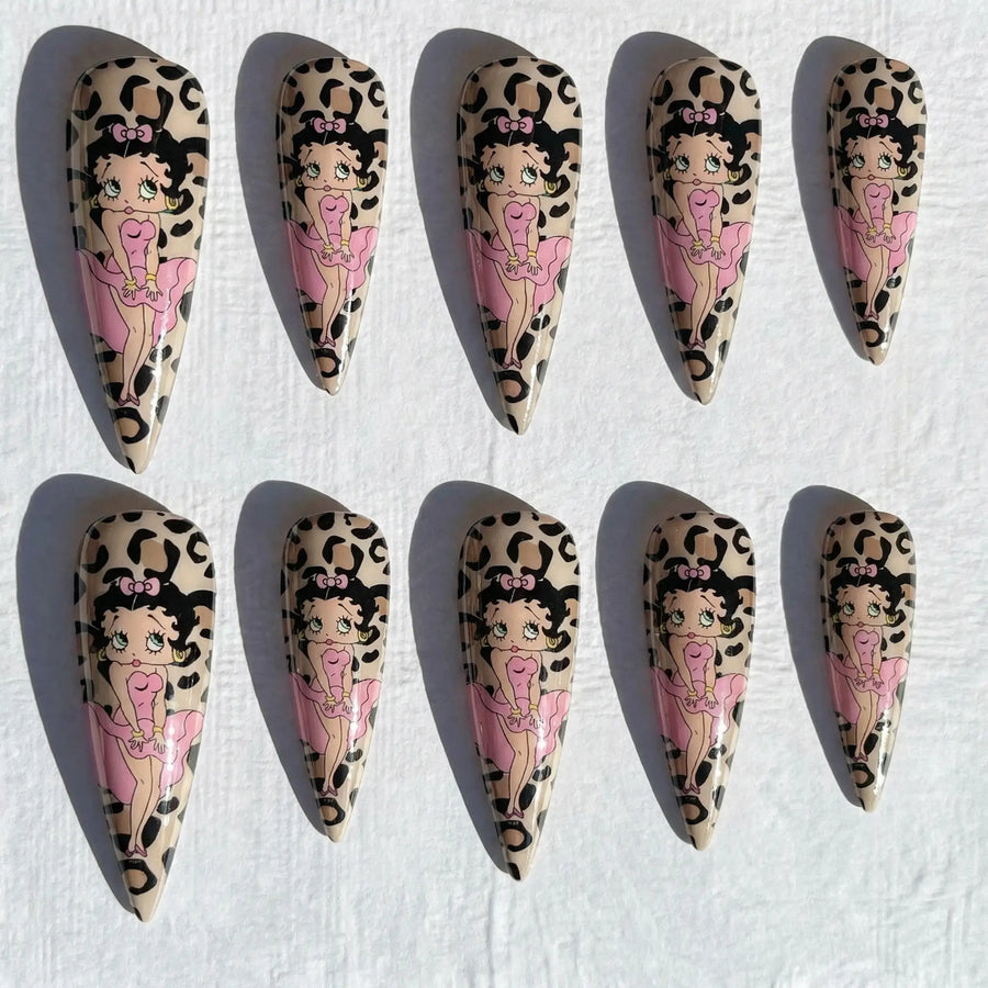 Retro Cartoon Leopard Stiletto Press-On Nails