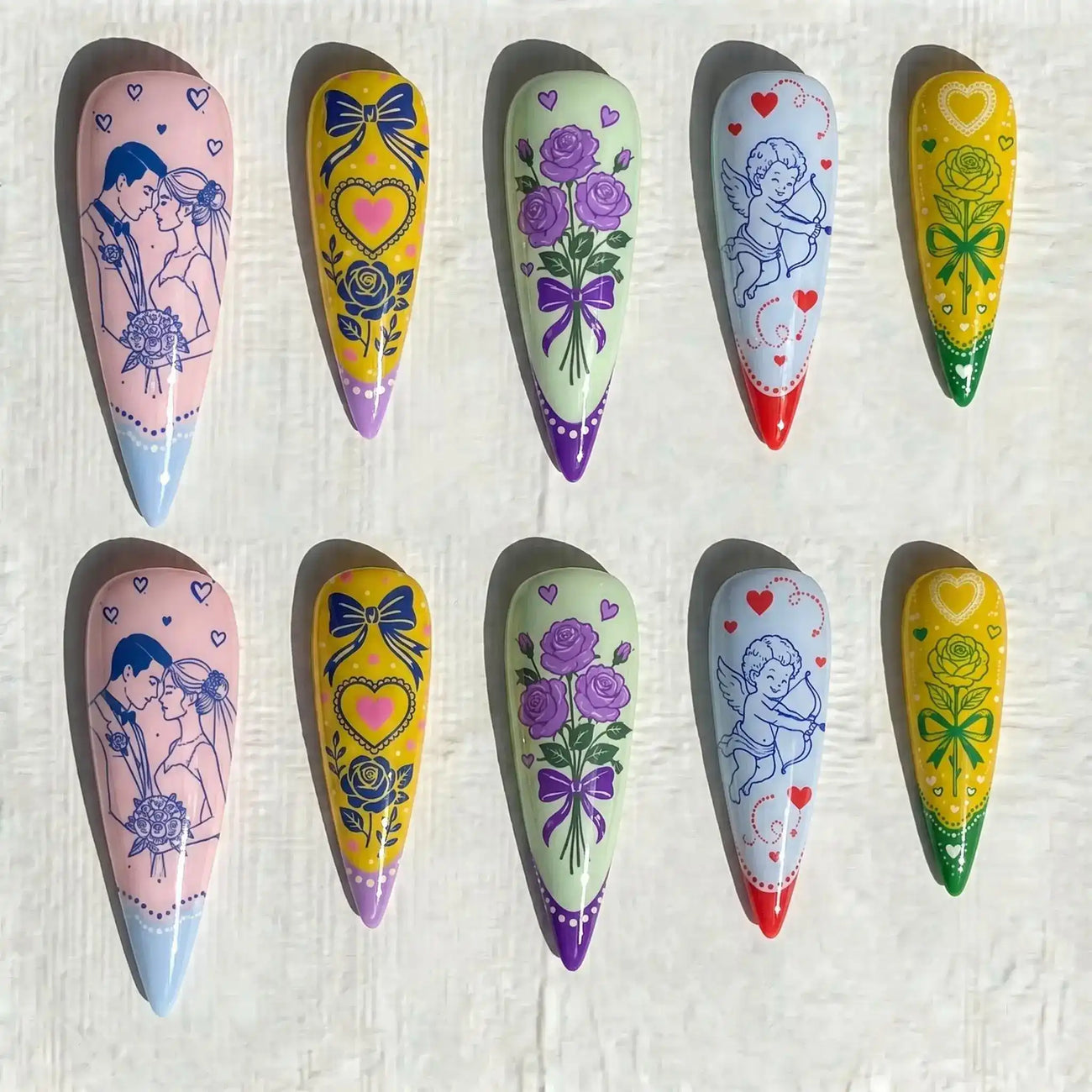 romantic floral french tip stiletto press on nails — wedding bridal design