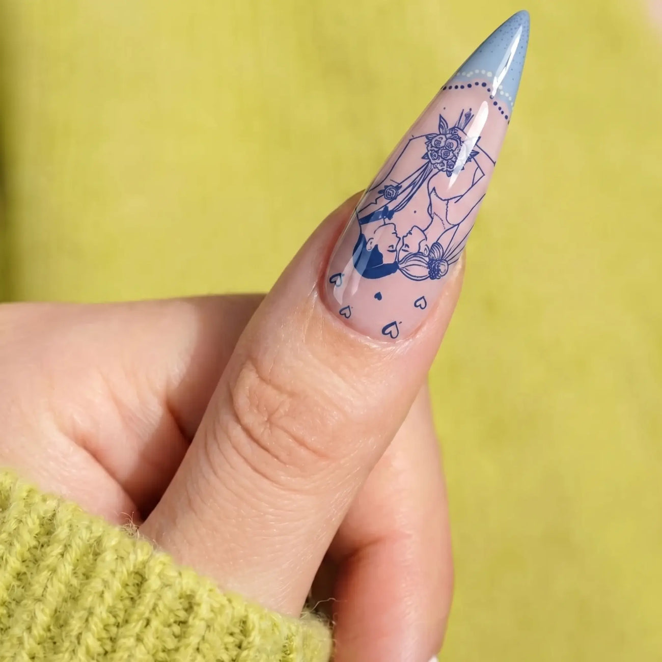 romantic floral wedding press on nails detail, handmade glossy finish