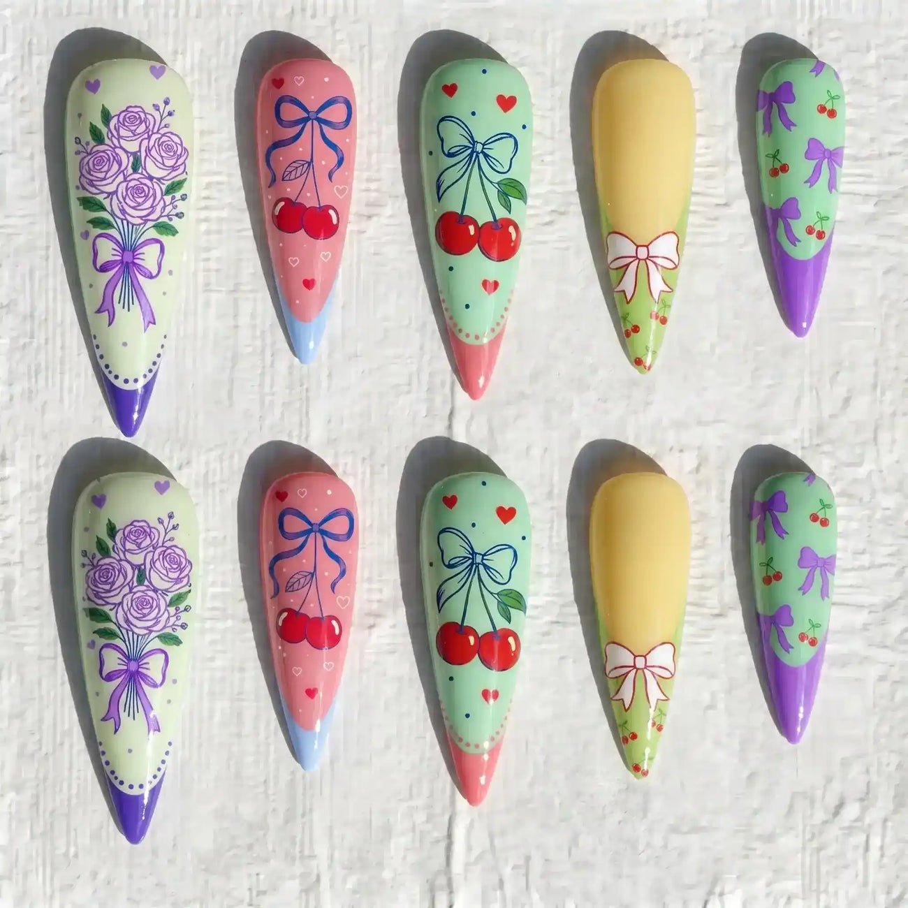 rose ribbon french tip stiletto press on nails — wedding bridal design
