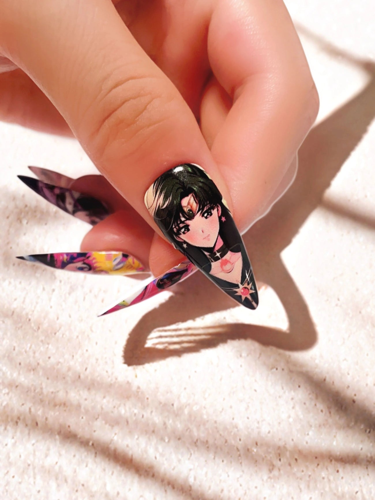 Sailor Moon press-on nails close-up view