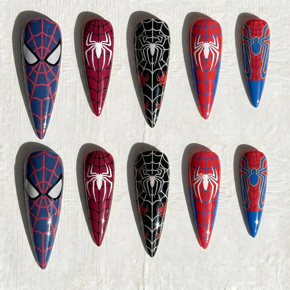 spider web hero stiletto press on nails — anime comic design