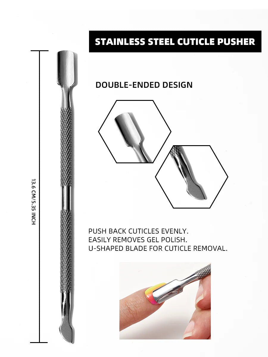 STAINLESS STEEL CUTICLE PUSHER press-on nails close-up view