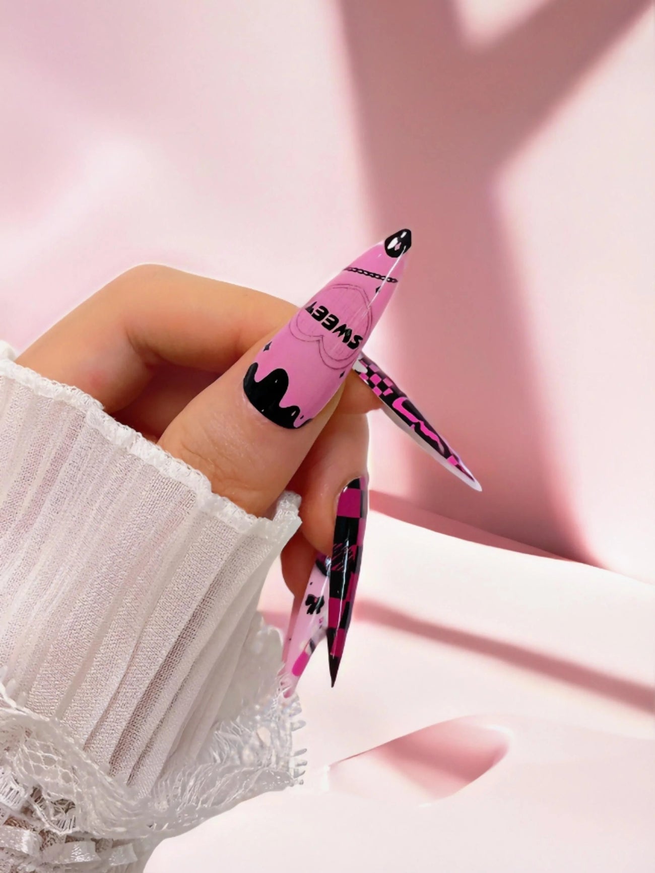 Sweet Bunny press-on nails design close-up