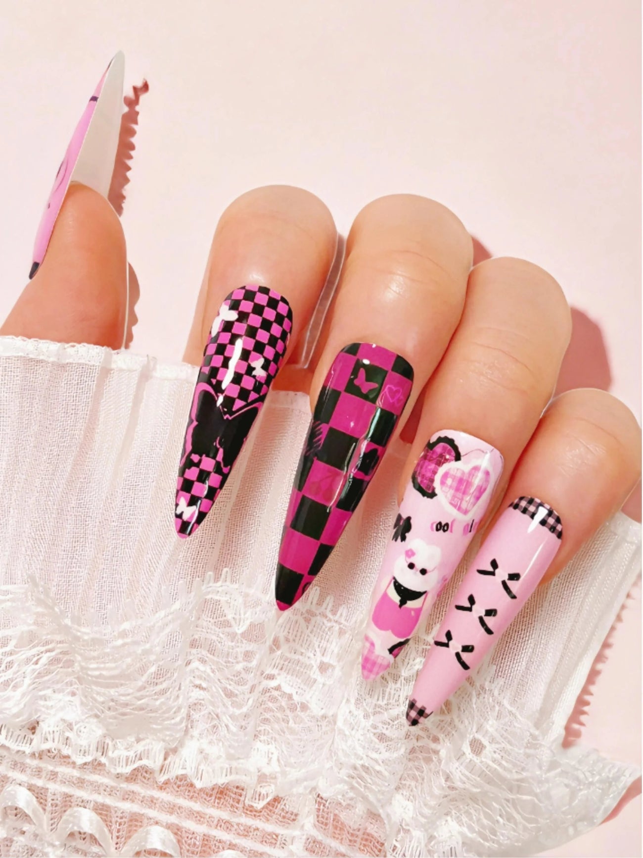 Sweet Bunny press-on nails close-up view